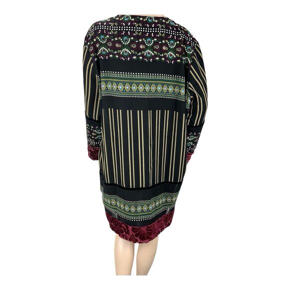 Ulla Popken Boho A Line Tunic Dress Green Floral with Red Velvet Trim SZ 16/18 - Picture 9 of 16